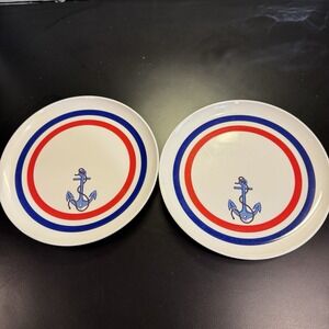 MONTE CARLO Melania Tablewear  Yacht Line Anchor Sailor Plates 8" melamine Set 2